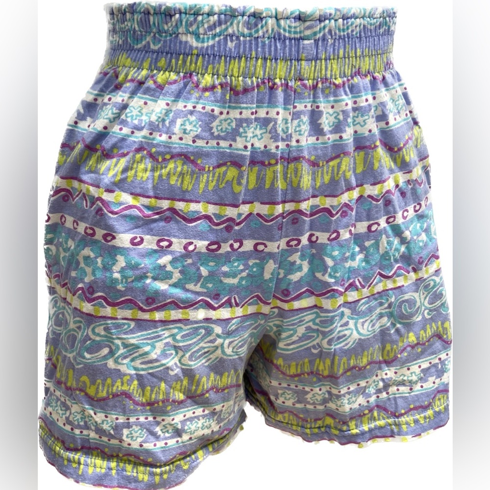VINTAGE 80s RARE OP OCEAN PACIFIC PRINTED HIGH RISE PULL ON COTTON SHORTS